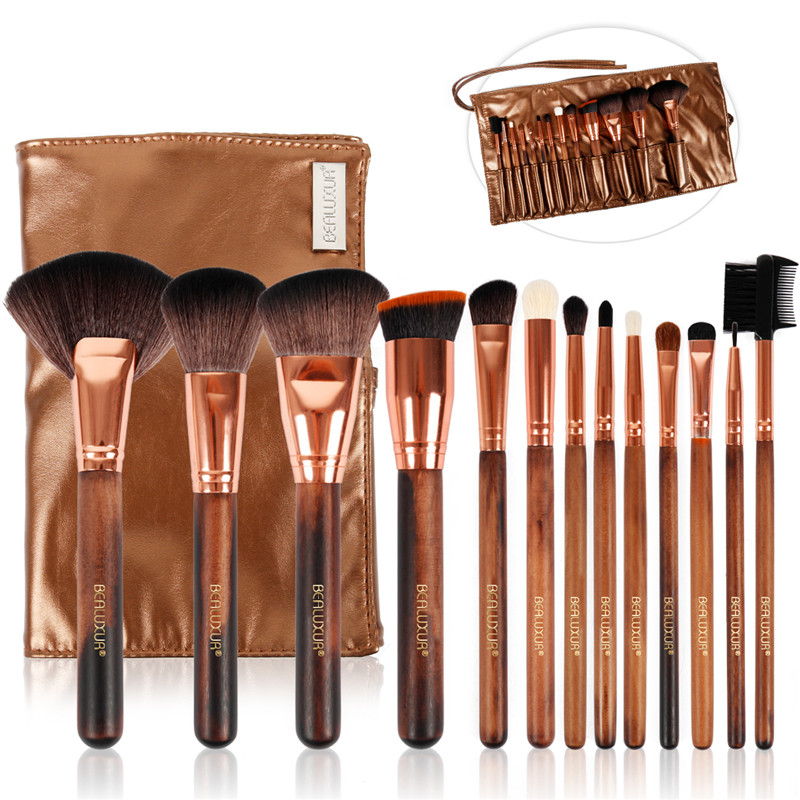Makeup Brush Set, 13pcs Makeop Brushes Premium Synthetic Bristles Powder Foundation Blush Contour Concealers Lip Eye shadow Brushes Kit 8230; (005 mânerul de lemn)