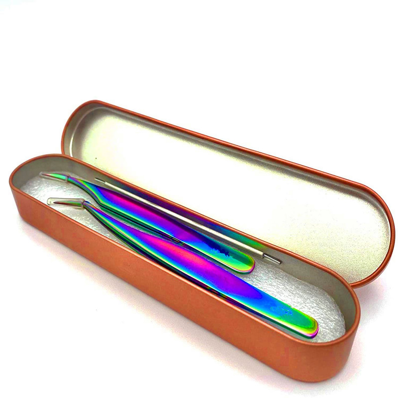 2 buc Kit extensie de guler Set de pensule, oțel inoxidabil curcubeu suprafață colorată 3D 4D 5D 6D gene profesionale Extensii Forma de volum Masini de curățat curbă cu dantelă cutie din aluminiuim